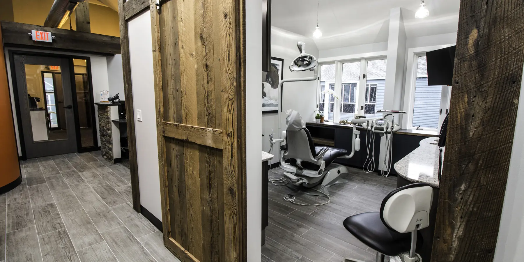 The corridor through the treatment bays at Westport Dental Associates.